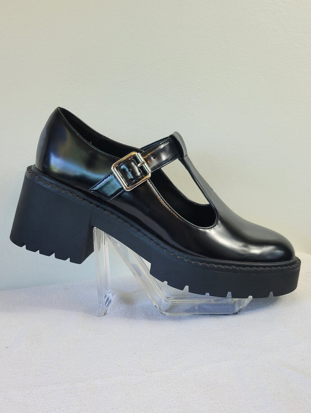 Madden Girl Black Patent T-Strap Chunky Platform Heel *Floor Sample*